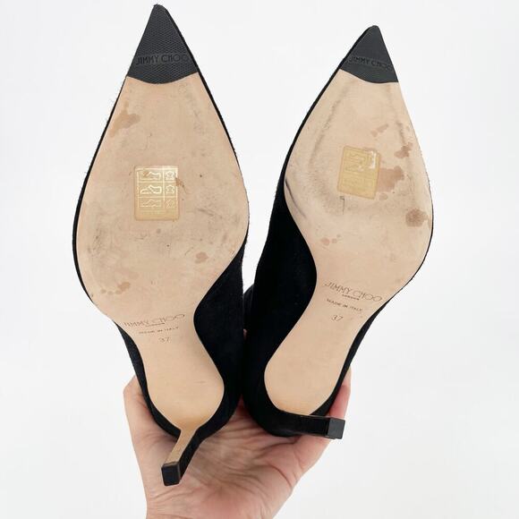 Jimmy Choo Black Brin Stretch Suede Pointed Toe Heeled Ankle Boot Bootie IT 37 - Picture 9 of 11